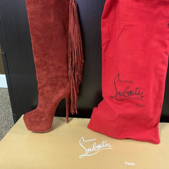 Christian  Louboutin Interlopa Boot *Moroccan Red *Size 37.5 - Picture 1 of 3